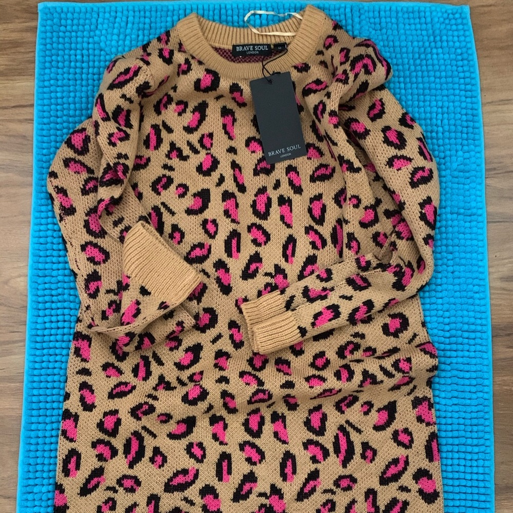 Neon Pink leopard print sweater dress